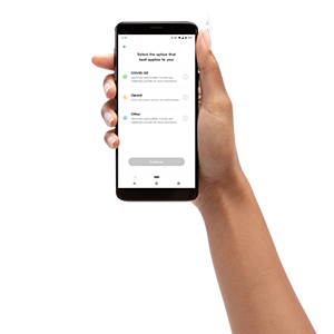 Hand holding phone displaying Masimo SafetyNet Alert App Select option Screen 